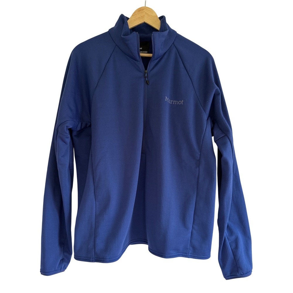 Marmot Mens Blue Grid Fleece Quarter Zip Pullover M15391 Large L G Mock Neck